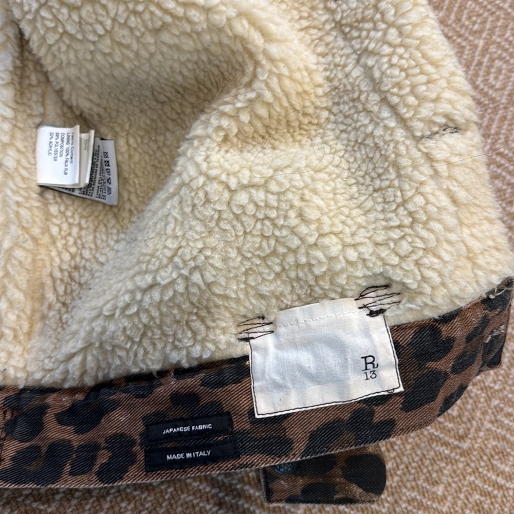R13 Cream Sherpa-Lined Jacket with Black Leather Label - Picture 4 of 4